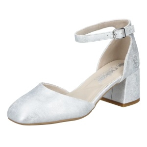 Pantofi dama argintiu eleganti piele ecologica cu toc Rieker 44762-90-Argintiu
