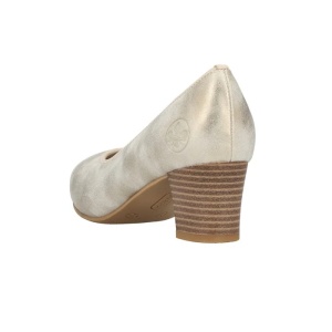 Pantofi dama auriu casual piele ecologica cu toc Rieker 44650-91-Auriu