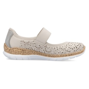 Pantofi dama bej casual piele ecologica cu talpa joasa Rieker N4299-60-Bej