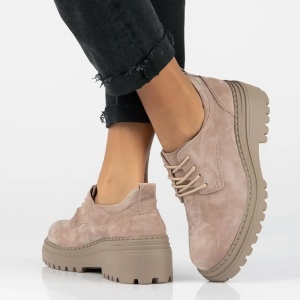 Pantofi dama bej casual piele intoarsa cu platforma Filippo DP6123-24-TP-Bej