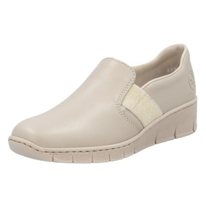 Pantofi dama bej casual piele naturala cu talpa joasa Rieker 53784-60-Bej