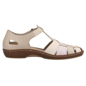 Pantofi dama bej casual piele naturala perforati cu talpa joasa Rieker 45869-60-Bej