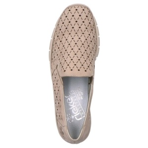 Pantofi dama bej casual piele naturala perforati cu talpa joasa Rieker 53795-60-Bej