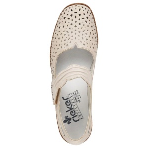 Pantofi dama bej casual piele naturala perforati cu talpa joasa Rieker 41399-60-Bej