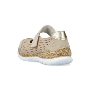Pantofi dama bej casual piele naturala perforati cu talpa joasa Rieker N4257-60-Bej