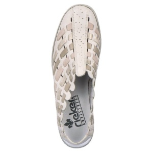 Pantofi dama bej casual piele naturala perforati cu talpa joasa Rieker 413V8-60-Bej
