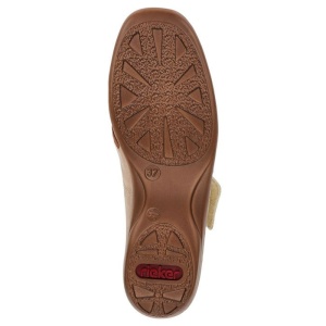 Pantofi dama bej casual piele naturala perforati cu talpa joasa Rieker 41369-61-Bej
