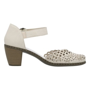 Pantofi dama bej casual piele naturala perforati cu toc Rieker 40902-60-Bej