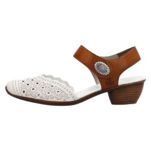 Pantofi dama, bej, casual, piele naturala, perforati, cu toc, Rieker 43703-60-Bej