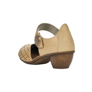 Pantofi dama bej casual piele naturala perforati cu toc Rieker 43760-60-Bej