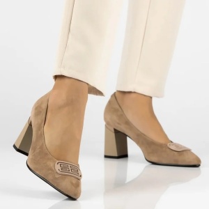 Pantofi dama bej eleganti piele intoarsa cu toc Filippo DP6176-24-BE-Bej