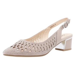 Pantofi dama bej eleganti piele intoarsa perforati cu toc Karisma JYJY40012C-03-I-Bej