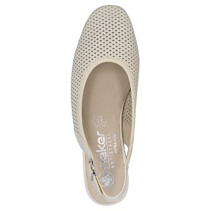 Pantofi dama bej eleganti piele naturala perforati cu toc Rieker 43458-60-Bej