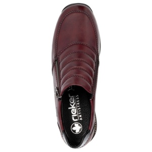 Pantofi dama bordo casual piele naturala impermeabili cu talpa joasa Rieker 44268-35-Bordo