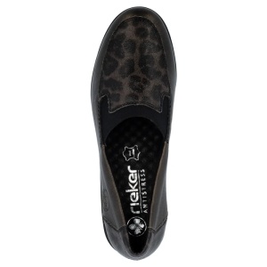Pantofi dama bronz casual piele naturala cu platforma imprimeu leopard Rieker L5351-90-Bronz