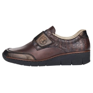Pantofi dama, maro, casual, piele naturala si piele ecologica, cu talpa joasa, Rieker 53750-25-Maro