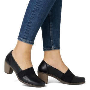 Pantofi dama negru casual piele naturala cu toc Rieker 40911-00-Negru