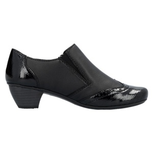 Pantofi dama negru casual piele naturala cu toc Rieker 41757-00-Negru