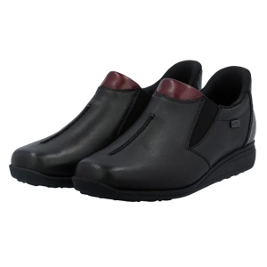 Pantofi dama negru casual piele naturala impermeabili cu talpa joasa Rieker 47253-00-Negru
