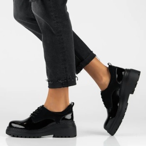 Pantofi dama negru casual piele naturala lacuita cu platforma Filippo DP6123-24-BK-Negru