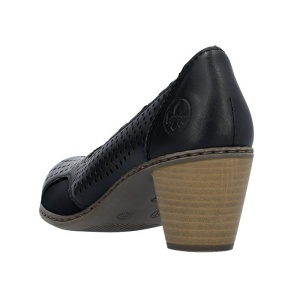 Pantofi dama negru casual piele naturala perforati cu toc Rieker 40952-00-Negru