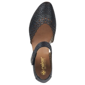 Pantofi dama negru casual piele naturala perforati cu toc Rieker 43753-00-Negru