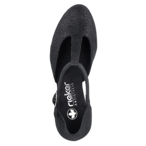 Pantofi dama negru elegant piele ecologica cu toc Rieker 41087-00-Negru