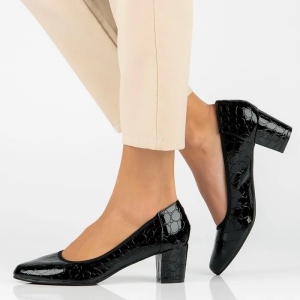 Pantofi dama negru eleganti piele ecologica lacuita cu toc Filippo DP4497-23-BK-Negru