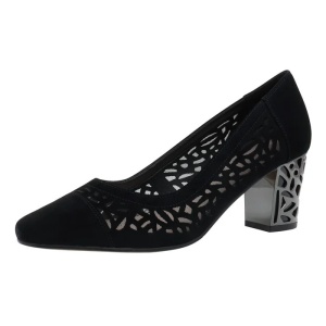 Pantofi dama negru eleganti piele intoarsa perforati cu toc Epica JIXQ675-X786-P8563BT-01-I-Negru