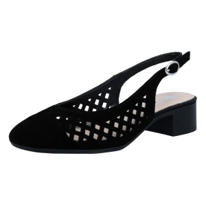 Pantofi dama negru eleganti piele intoarsa perforati cu toc Rieker 43457-00-Negru
