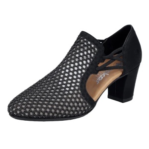 Pantofi dama negru eleganti textil cu toc Rieker 41052-00-Negru