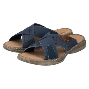 Papuci barbati albastru inchis casual piele ecologica si textil cu talpa joasa Rieker 21491-14-Albastru-Inchis