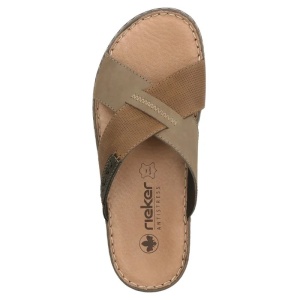 Papuci barbati maro casual piele naturala cu talpa joasa Rieker 21088-25-Maro