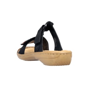 Papuci dama negru casual piele ecologica cu talpa joasa Rieker 60881-00-Negru