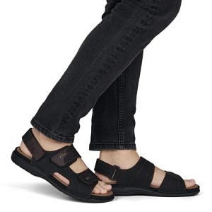 Sandale barbati negru casual piele naturala cu talpa joasa Rieker 25561-00-Negru