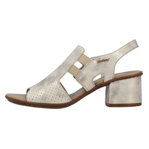 Sandale dama, auriu, elegante, piele ecologica, perforate, cu toc, Rieker 64665-60-Auriu