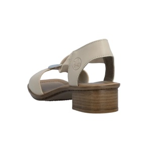 Sandale dama bej casual piele naturala cu toc Rieker 62662-62-Bej
