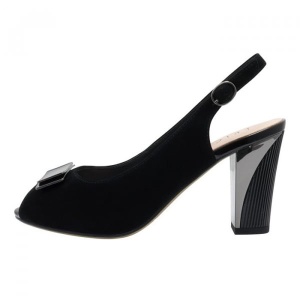 Sandale dama, negru, elegante, din piele intoarsa si piele naturala, cu toc, Epica JICL020-MX854-P8563T-01-I-Negru