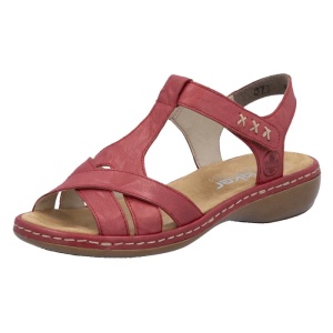 Sandale dama rosu casual piele naturala cu talpa joasa Rieker 65919-33-Rosu