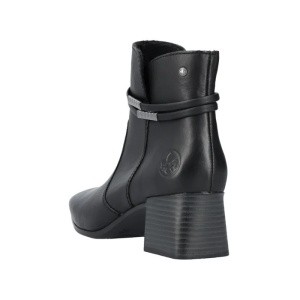Botine dama negru casual piele ecologica cu toc Rieker 70973-00-Negru