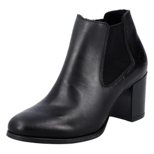 Botine dama negru casual piele naturala cu toc Rieker 50194-00-Negru