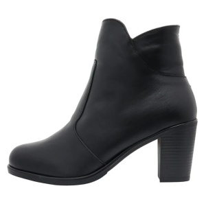 Botine dama, negru, casual, piele naturala, imblanite, cu toc, Nicolis 153627-Negru