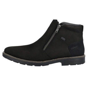 Cizme barbati, negru, casual, piele naturala, impermeabile, imblanite, scurte, cu toc, Rieker 15353-00-Negru