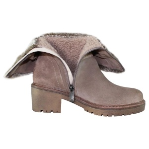 Cizme dama bej casual piele intoarsa imblanite scurte cu toc Marco Tozzi 2-26499-23-346-Bej