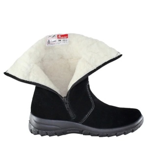 Cizme dama negru casual piele intoarsa impermeabile imblanite scurte cu talpa joasa Rieker Z7171-01-Negru