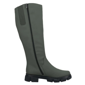Cizme dama verde casual piele ecologica impermeabile imblanite lungi cu toc Rieker Y7190-54-Verde