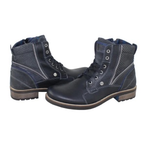 Ghete barbati, albastru inchis, casual, piele naturala si textil, cu toc, s.Oliver 5-15205-27-806-Albastru-Inchis