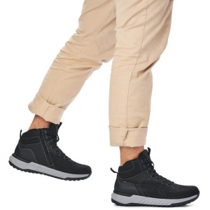 Ghete barbati negru sport piele naturala impermeabile cu talpa joasa Rieker U0161-00-Negru