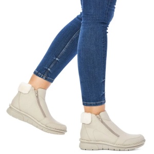Ghete dama bej casual piele ecologica imblanite cu talpa joasa Rieker 73352-60-Bej
