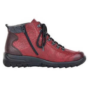Ghete dama bordo casual piele ecologica impermeabile imblanite cu talpa joasa Rieker L7144-35-Bordo